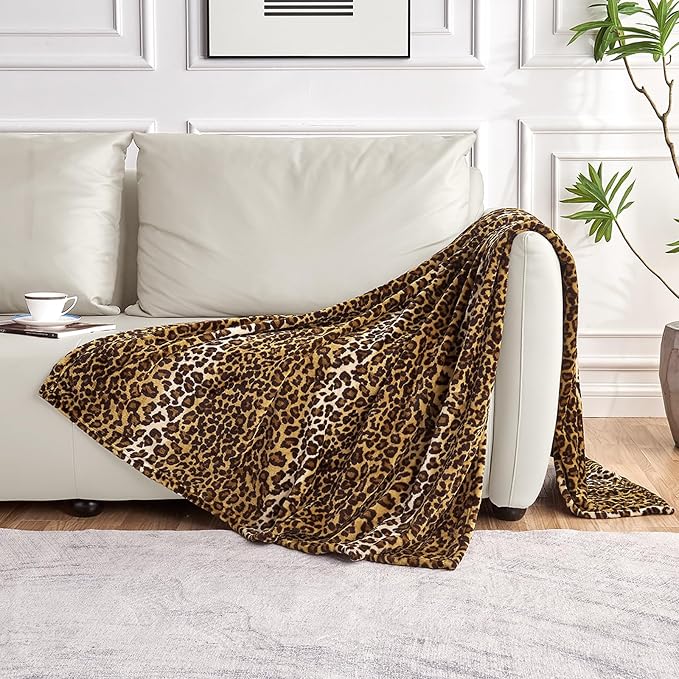 Edenleaf Leopard Print Blanket Fleece Throw for Bed Sofa Travel and Camping, Super Soft Cozy Fluffy Plush Cheetah Print Blanket for All Seasons 50"x60" (Dark Brown)
