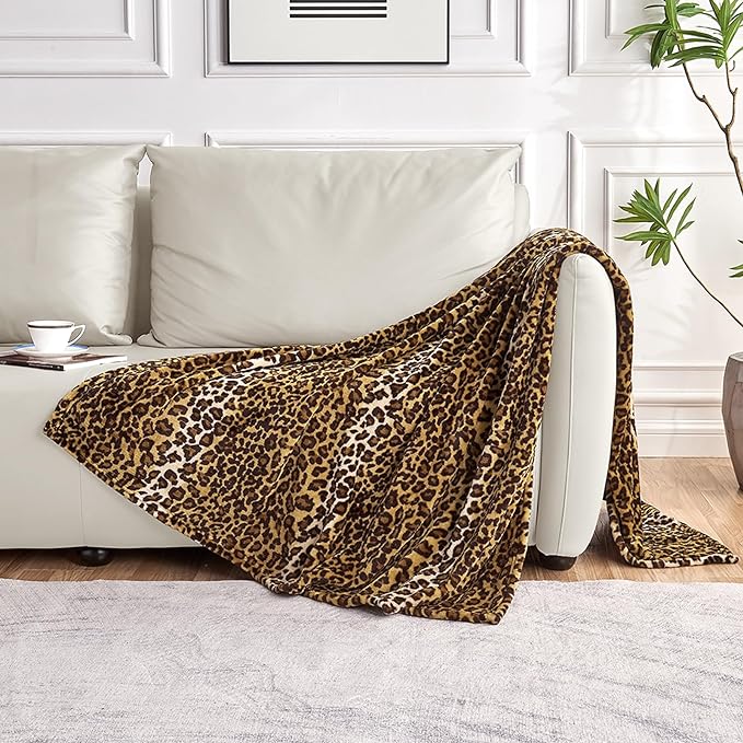 Edenleaf Leopard Print Blanket Fleece Throw for Bed Sofa Travel and Camping, Super Soft Cozy Fluffy Plush Cheetah Print Blanket for All Seasons 60"x80" (Dark Brown)
