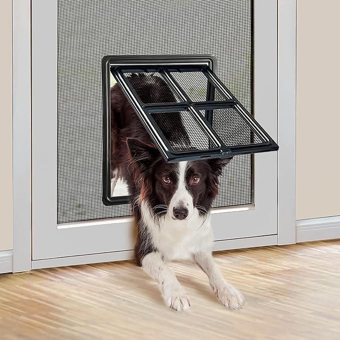 Namsan Pet Screen Door, Dog Door for Sliding Screen Door, 12x16 Inches Doggy Door for Screen Door, Magnetic Close Dog Door Window Porch, Large, Black