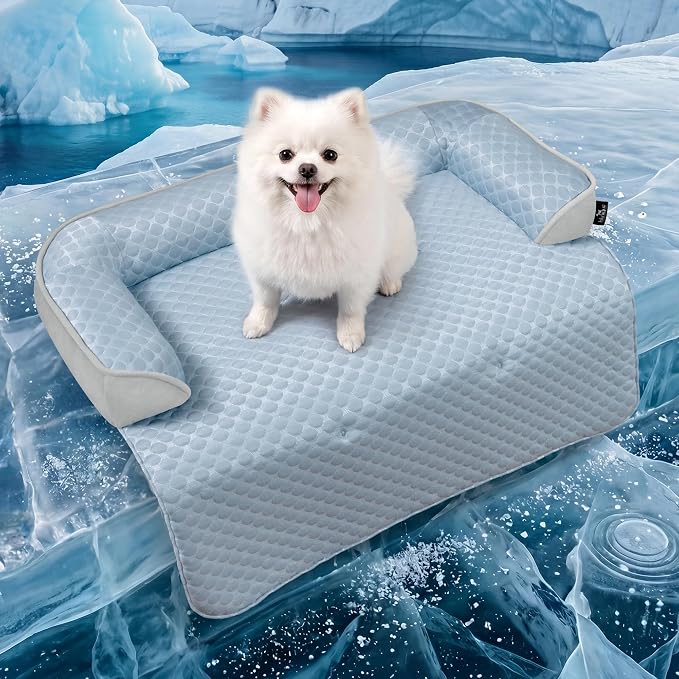 Medium Dog Cooling Bed for Sofa, 35x31 Inch Pets Couch Cover Mat | Waterproof & Easy Clean & Non-Slip Bottom & Non-Gel, Washable Dogs Summer Couch Pad For Indoor & Outdoor, Light Blue