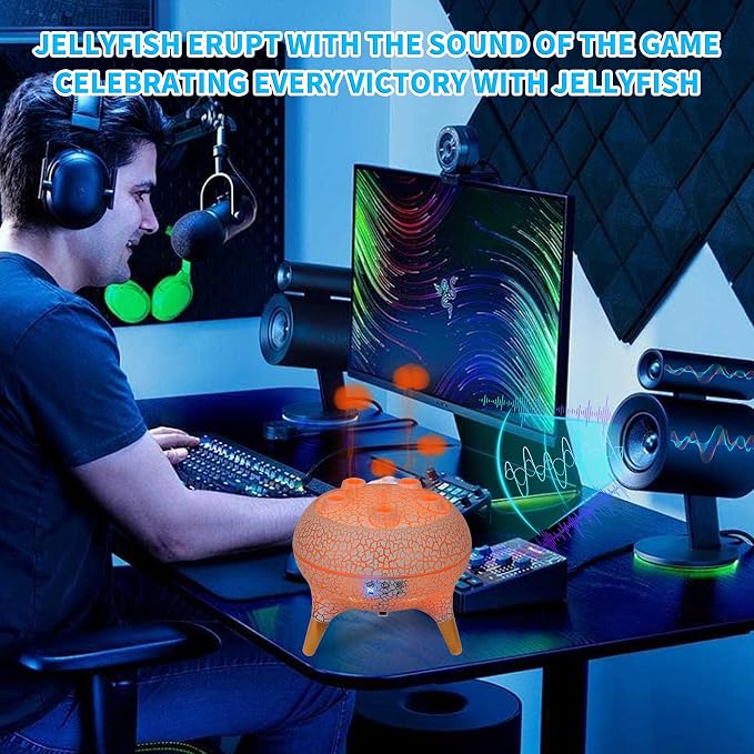 KCKJ Jellyfish Essential Oil Diffuser Sound-Activated Spray Dancing Jellyfish,250ml Aroma Air Diffuser, 3 Mist Modes & 7 Color Lights, Volcanic Lava Design for Home Bedroom(White Crack)