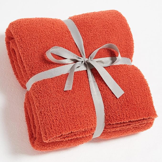 Super Soft Knit Throw Blanket Twin Size Orange-Lightweight Plush Fuzzy Fluffy Warm Cozy Blankets and Throws for Sofa Bed All Season Use, 60x80 inches