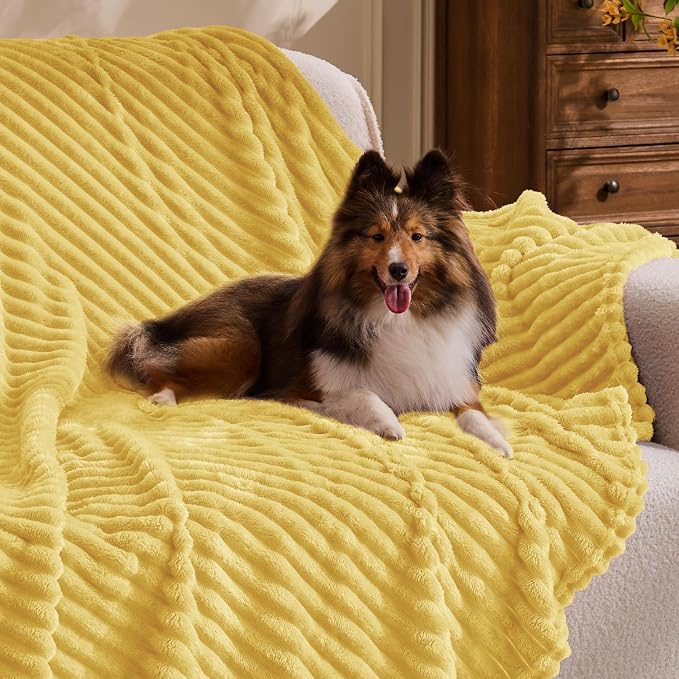 BEDELITE 3D Ribbed Light Yellow Fleece Twin Blanket for Bed, 60x80 Inch | Soft Warm Decorative Fluffy Blanket, Cozy Plush Lightweight Fuzzy Throw Blanket for Couch Sofa Room Decor, Gift for Women