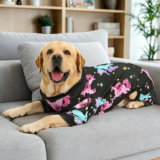 XPUDAC 2 Pack Dog Pajamas for Large Sized Dog, 4-Way Stretch Soft Dog Onesie Lightweight Warm Pet Clothes Jammies for Large Breeds Dinosaur Print, 5XL
