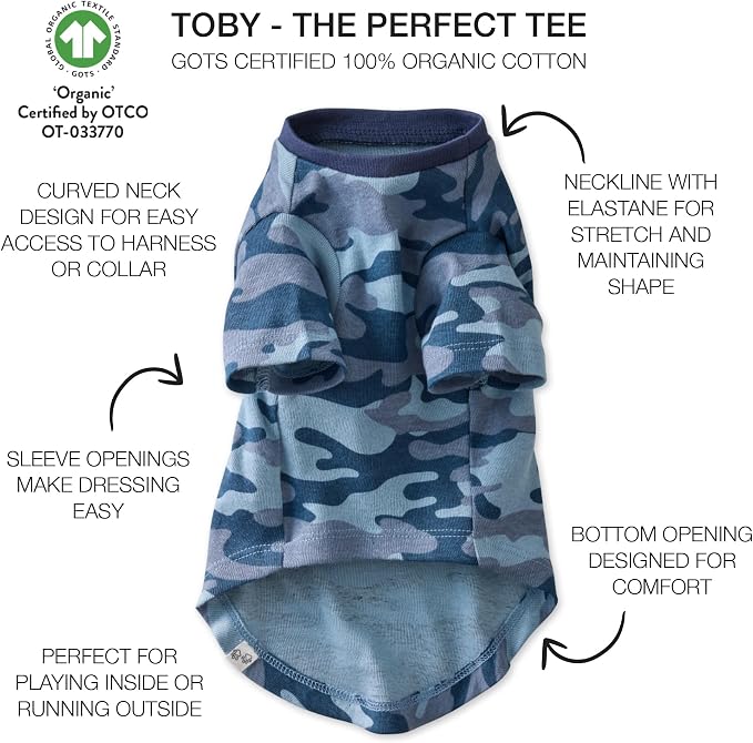 Pet Passion Toby 3-Pack 100% Organic Cotton Dog Short Sleeve T-Shirt Pet Tees for All Breeds, Navy Camo, X-Small (5-12 lbs)