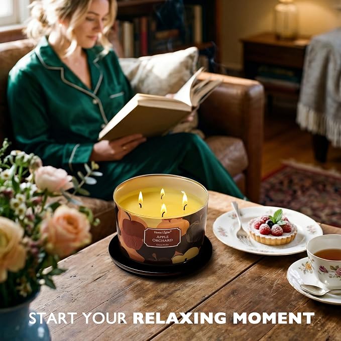 HomeLights Soy Wax Candles for Home Scented, 4-Wick Candles in Apple Orchard Scented, Aromatherapy Candles Gift for Parties, Relaxing, Eclectic Mixed Styles, 18oz