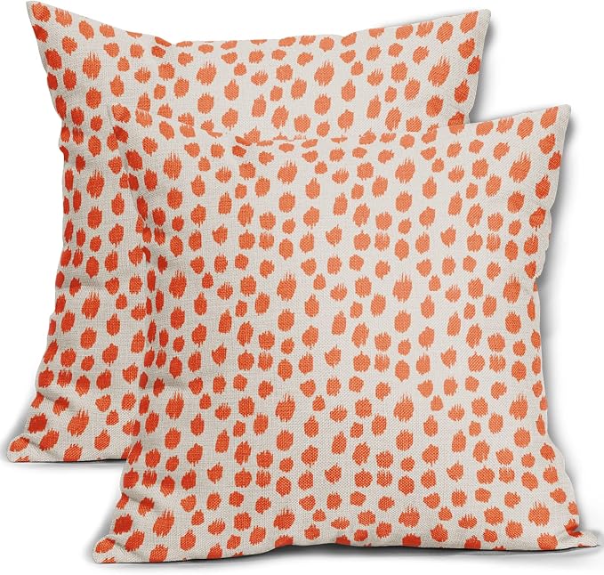 Orange Cream Pillow Covers 16x16 Set of 2 Boho Design Polka Dot Throw Pillows Modern Brush Strokes Print Decorative Outdoor Pillowcase Square Cushion Cover Linen Pillow Case for Home Sofa Couch Bed