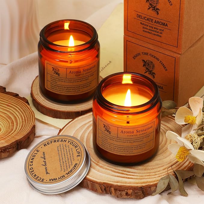 MTLEE 48 Pcs Scented Candles Bulk End of Year Teacher Thank You Gift Candles Wedding Aromatherapy Soy Wax Jar for Birthday CNA Week Appreciation Staff Coworker Guest Favor(Amber)