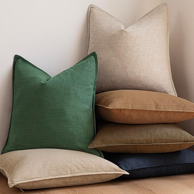 Foindtower Set of 2, Decorative Linen Solid Throw Pillow Covers Soft Accent Euro Cushion Case Farmhouse Neutral Pillowcase for Chair Couch Sofa Bedroom Living Room Home Decor 20 x 20 Inch Pine Green