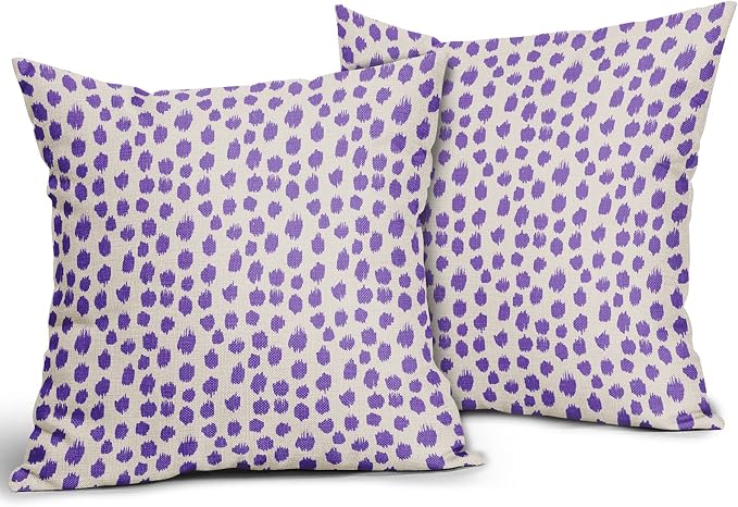 Purple Cream Pillow Covers 18x18 Set of 2 Boho Design Polka Dot Throw Pillows Modern Brush Strokes Print Decorative Outdoor Pillowcase Square Cushion Cover Linen Pillow Case for Home Sofa Couch Bed