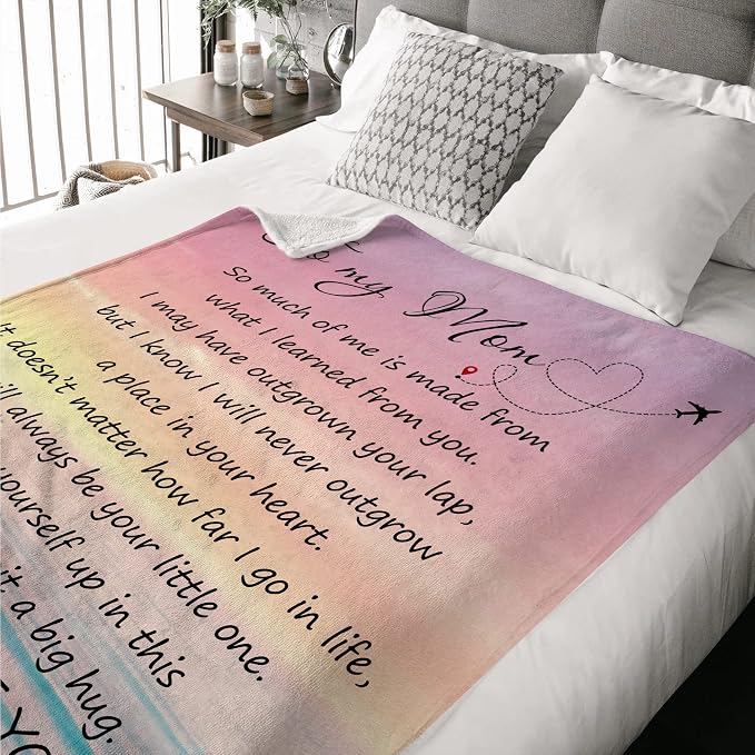 Gifts for Mom from Daughter or Son – to My Mom Blanket, Thoughtful Mothers Day, Birthday Gift, Cozy Present for Mother, Soft Flannel Throw Blanket 50x60 inches for Bed and Couch
