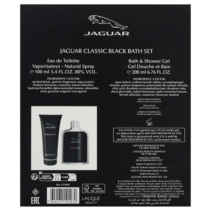 Jaguar Classic Black by Jaguar for Men - 2 Pc Gift Set 3.4oz EDT Spray, 6.7oz Bath and Shower Gel