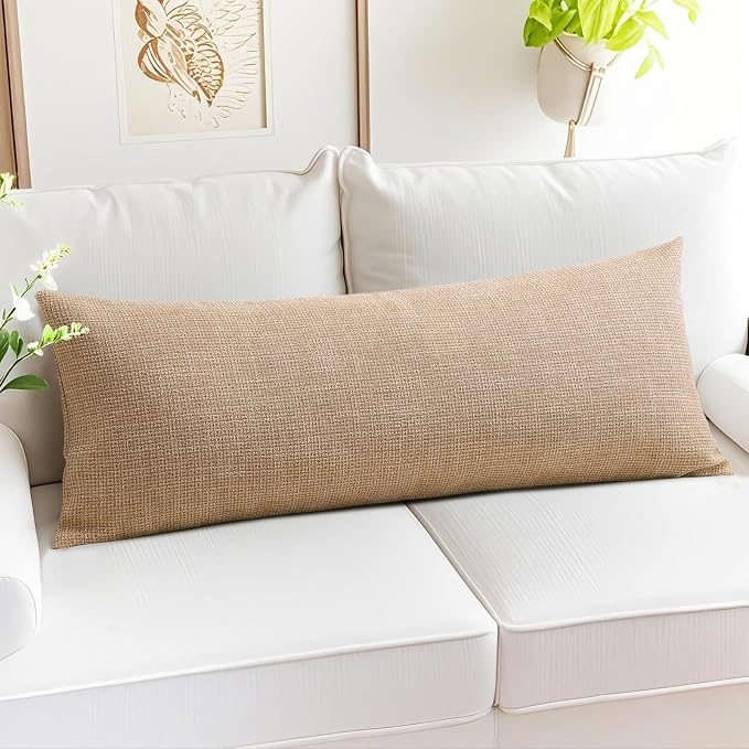 OTOSTAR Linen Throw Pillow Cover Set of 1 Decorative Long Lumbar Pillowcase Rectangle Cushion Cover 14x36 Inch for Home Decor Sofa Bedroom Car 35 x 90CM Light Brown