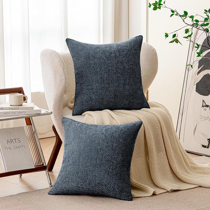 a moment Dark Blue Chenille Throw Pillow Covers 24x24 Inch Pack of 2 Modern Decorative Throw Pillow Cases Farmhouse Cross Covers Home Decor for Sofa Bedroom Living Room