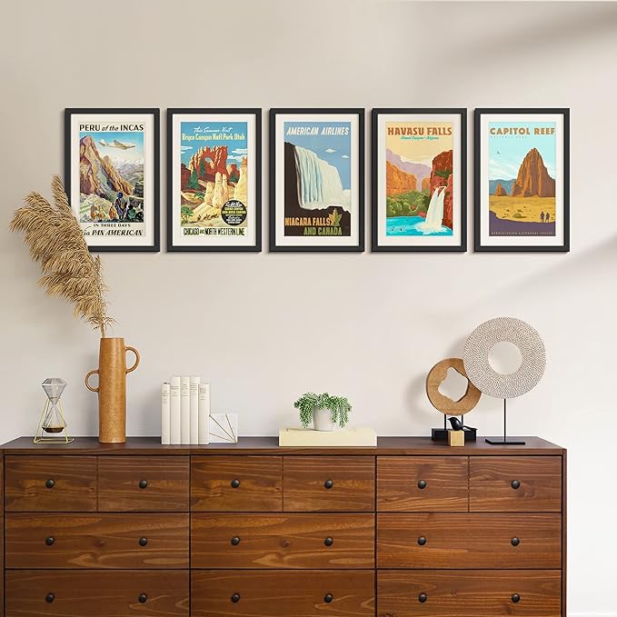 upsimples 11x17 Picture Frame, Gallery Wall Frames Set of 5, Black | Poster Frame Collage Wall Decor, 9x15 Picture Frame with Mat for Family, Baby, Hallway, Christmas
