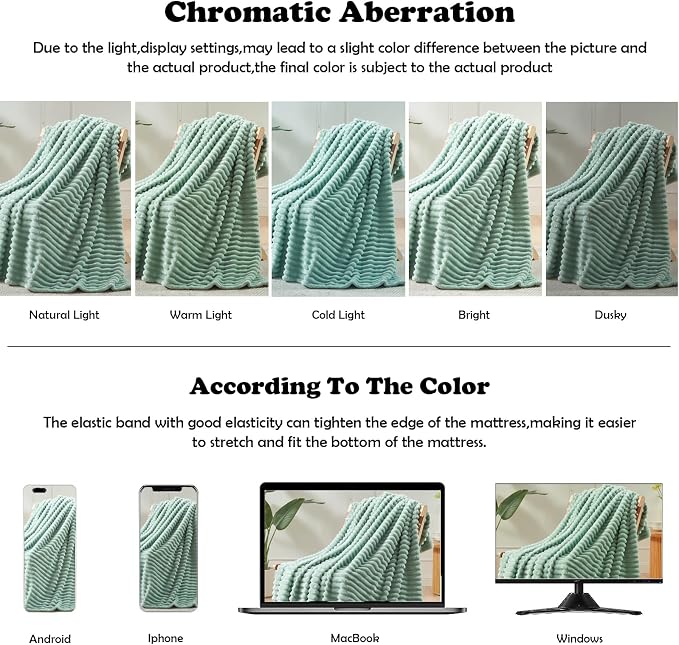 NEWCOSPLAY Fleece Ribbed Cozy Queen Blanket for Couch, Mint Green, 90"x90" | Premium Silky Flannel Blanket, Soft Lightweight Fluffy Throw Blanket for Bed Sofa Decor, Gift for All Season Use