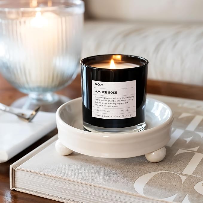 LUMELOOM Amber & Rose Luxury Scented Candles, 9oz Soy Wax Candles for Home Scented, Rose, Wood, Amber Scent, Long Burning Time, Gifts for Women, Friends, Men, Sister, Mom, Teacher