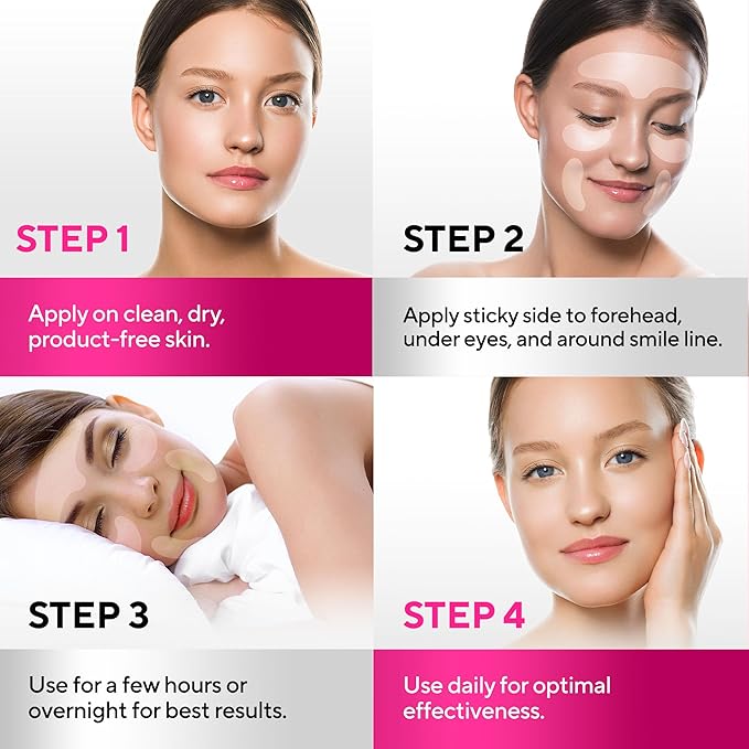 SILKDERMIS Silicone Face and Forehead Wrinkle Patches: Facial Wrinkle Patch for overnight and Smile Line and Under Eye Patches Forehead Wrinkle Treatment (Red(1 Count (Pack of 5)))