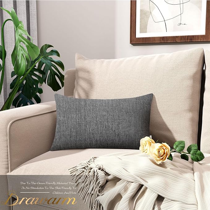 BRAWARM Throw Pillow Covers 12x20 Inches - Gray Chenille Lumbar Pillow Covers Pack of 2, Solid Dyed Soft Chenille Pillow Cases for Couch Sofa Bed Home Decoration
