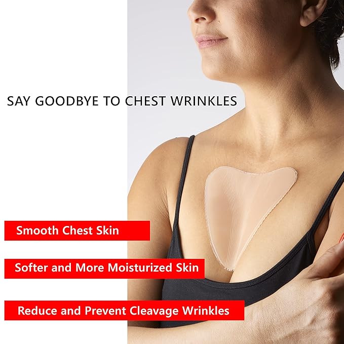 Reusable Silicone Chest Wrinkle Pads, Set of 2 Decollete Patches for Side Sleepers, Helps Reduce Cleavage & Chest Sleep Lines, Hydrating Anti-Aging Chest Pads for Women