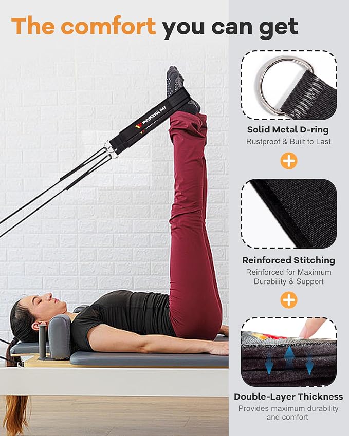 Wonderful Day 2PCS Pilates Straps for Reformer, Comfortable Enhanced Thickness, Fitness Pilates Double Loop Exercise Straps for Home Gym Workout
