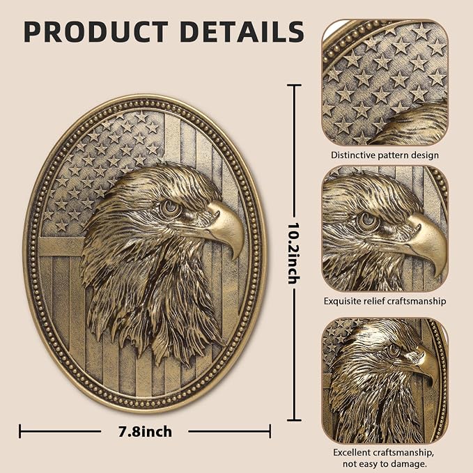 Vintage American Eagle Wall Sculpture, Antique Wall Decor, 4th of July Decor, Hand Painted Wall Decoration with Embossed Eagle Design, 250 Anniversary USA Decor, Patriotic Decoration for Bedroom Living Room Hallway, Housewarming Gifts