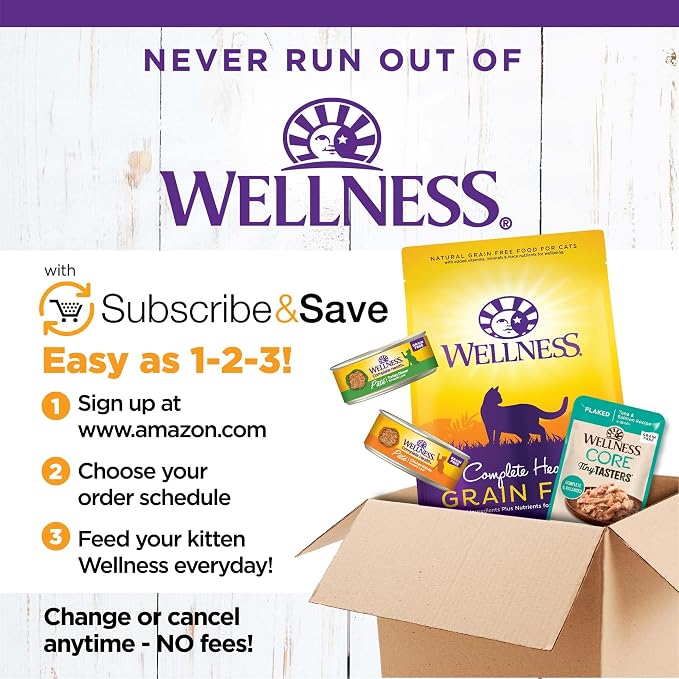 Wellness Complete Health Pate Variety Pack Adult Canned Wet Cat Food, Natural, Protein Rich, Grain Free, Chicken and Turkey Favorites, 5.5 oz, Pack of 12 Cans