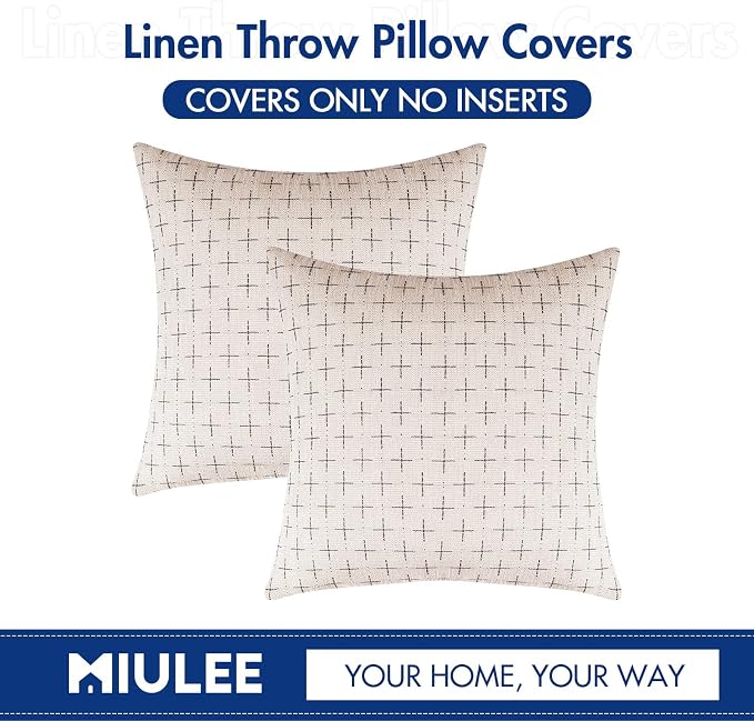 MIULEE Burlap Linen Decorative Christmas Throw Pillow Covers Pack of 2 Modern Farmhouse Pillowcases Rustic Woven Textured Cushion Cover for Sofa Couch Bed 20x20 Inch Beige