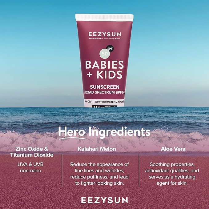 Babies & Kids SPF 50 Mineral Sunscreen | Dermatologically Tested for Sensitive Skin | Contains Aloe Vera | Sweat/Water Resistant | Cruelty-Free | Reef-Safe | Travel Size - 3.3 FL OZ