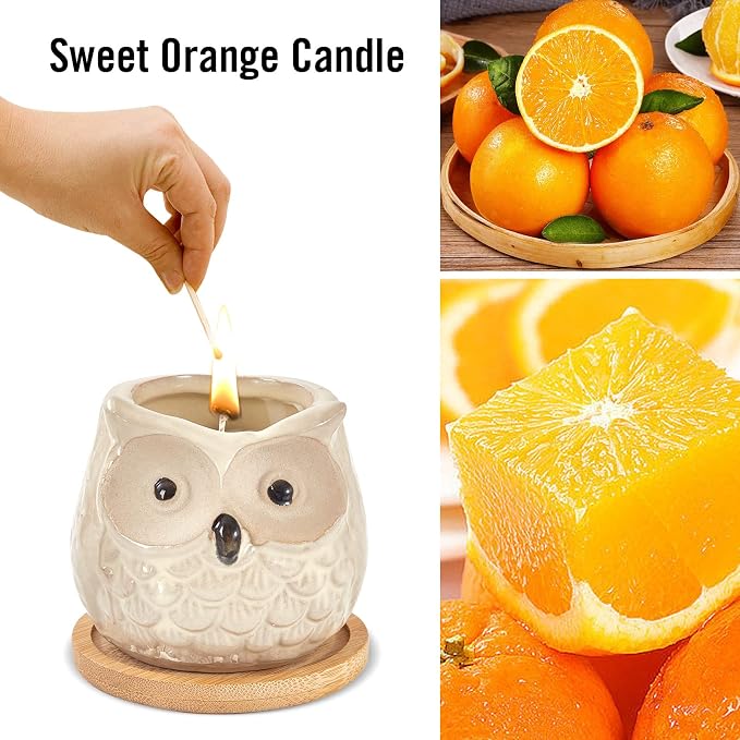 Scented Candles Gifts for Women, Birthday Presents for Ladies,Owl Gifts for Women Sweet Orange Candle, Best Friend Unique Happy Birthday Bath Candle Set Gift Ideas
