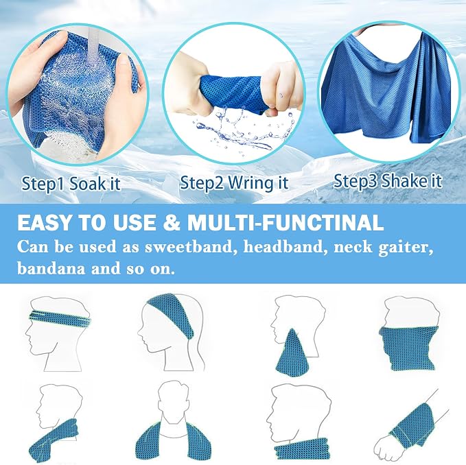 30Pack Cooling Towels Bulk Ice Microfiber Wraps for Neck and Face | Large Size 40"x12" Breathable Soft Chilly Sweat Rag Neck Towels for Workout Gym Yoga Golf Running Sport Dark Blue
