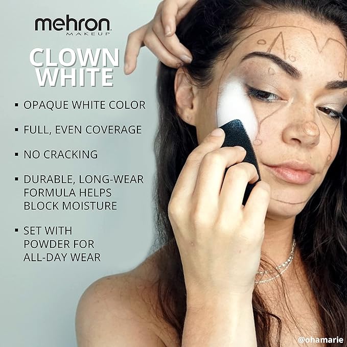 Mehron Makeup Clown White Professional Face Paint Cream Makeup | White Face Paint for Stage, Film, Cosplay, & Mime | Halloween Clown 16 oz (453g)