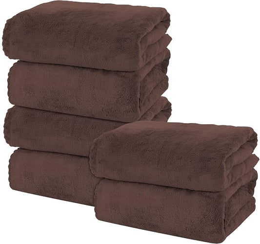 MOONQUEEN 6 Pack Premium Bath Towel Set - Quick Drying - Microfiber Coral Velvet Highly Absorbent Towels - Multipurpose Use as Bath Fitness, Bathroom, Shower, Sports, Yoga Towel (Wood Brown)