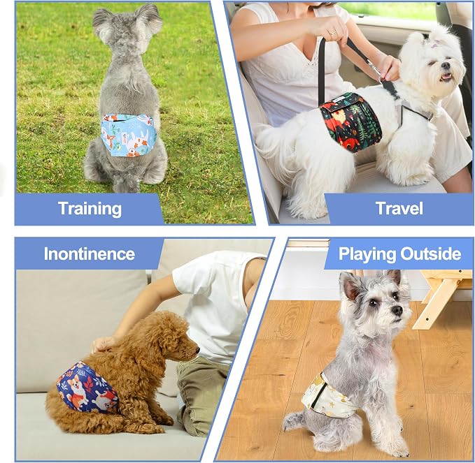 5 Pack Dog Diapers Male Reusable, Premium Belly Bands for Male Dogs, High Absorbing Dog Pee Wraps for Doggie in Incontinence or Training Flower XXL