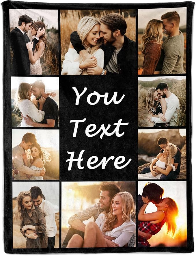 Custom Blanket with Picture Customized Blankets Customizable Photo Text Blanket Personalized Christmas Birthday Photos Gifts for Mom Dad Couple Girlfriend Boyfriend Man Women Pet Baby Wife Husband