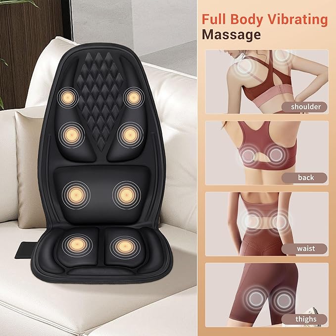 Back Massager for Chair with 8 Motors, Massage Chair Pad, Seat Massager with Lumbar Support,Heating Pad for Home/Office/Wife/Husband/Christmas