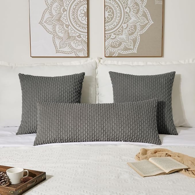 Kevin Textile Soft Corduroy 20"x54" Body Pillow Cover 1 Pack, Dark Grey | Boho Stripe Plush Corduroy Decorative Oblong Cushion Cover Modern Farmhouse Home Decor for Sofa Couch Bed Chair