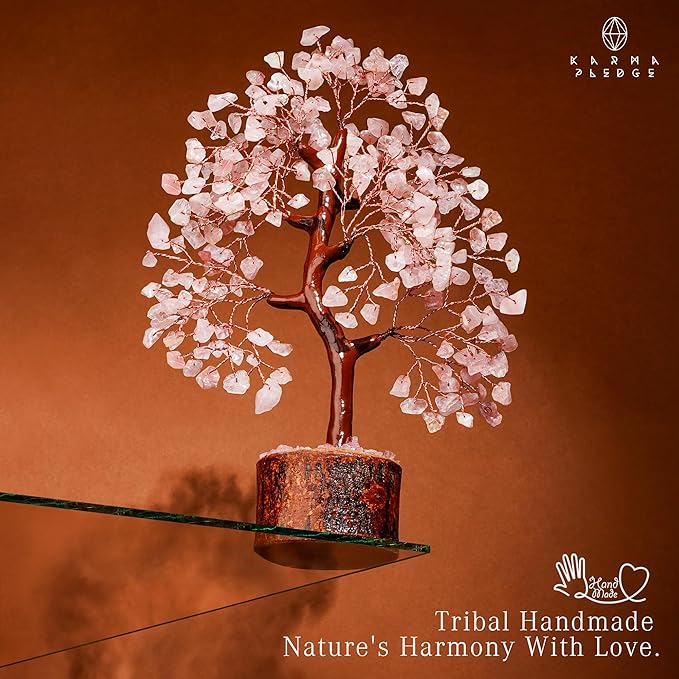 Rose Quartz Crystal Tree of Life Birthday Gifts for Women, Men, Handmade Home Decor, Office Decoration, Healing Crystal Chakra Tree for Money, Positivity, Reiki, Good Luck Gifts for Her, Mom & Dad