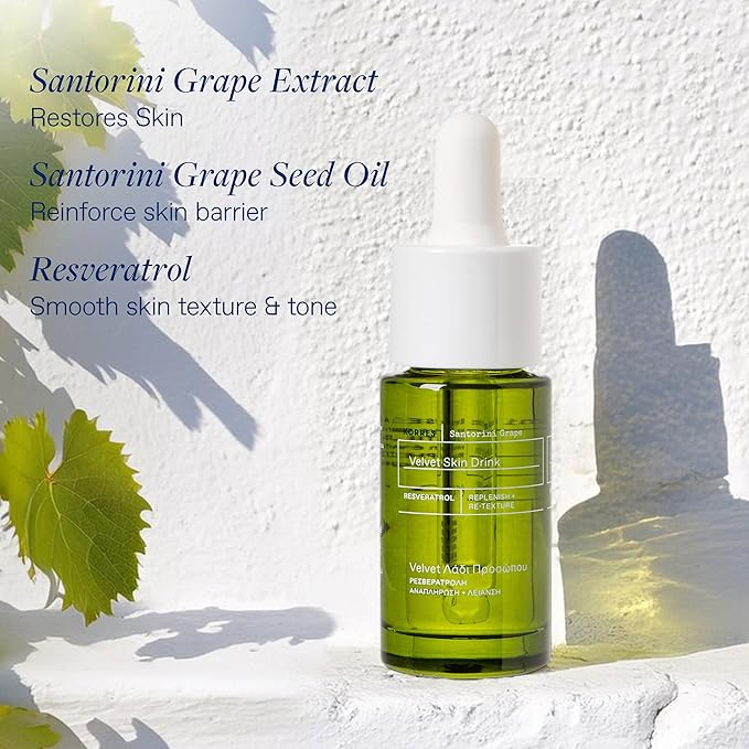 KORRES Santorini Grape Velvet Skin Drink, Hydrating Serum with Resveratrol, Grape Extract & Grape Seed Oil, Antioxidant Face Oil for Smooth, Replenished Skin, 0.5 fl oz