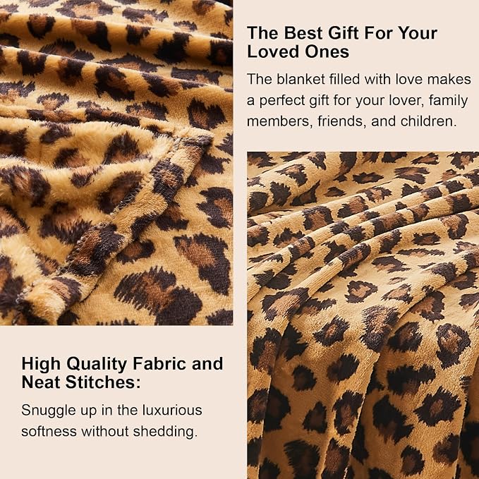 PLEASANT BOULEVARD | Leopard Throw Blanket Fleece, Premium Lightweight Cozy Warm Plush Microfiber Blanket for Couch Sofa and Bed (Dark Brown, Throw (50 x 60 inches))