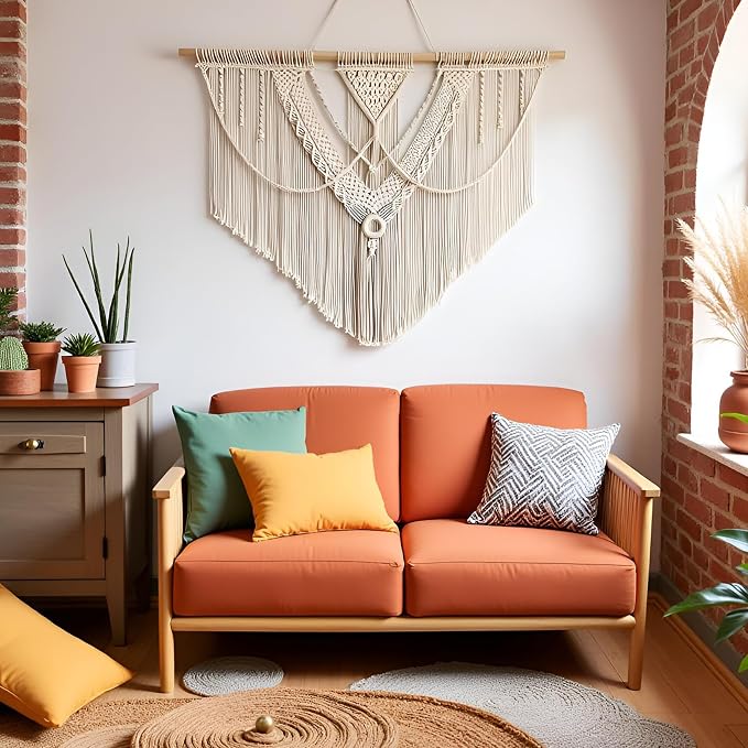 guzhiou Large Macrame Wall Hanging, Boho Woven Tapestry Decor Art, 43"x32" | Handmade bohemian woven tapestry for bedroom, living room, apartment. Perfect Boho style wall decor art for weddings, parties