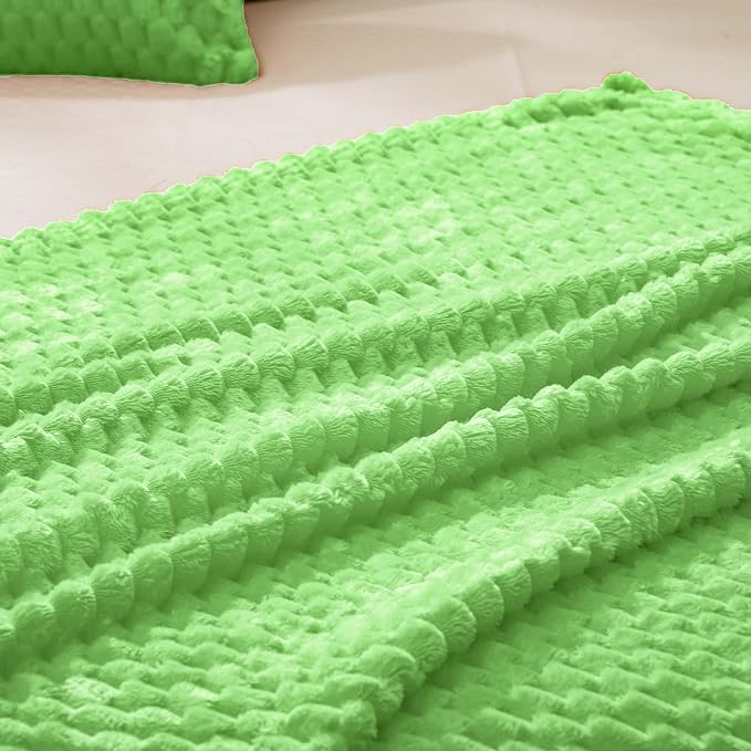 Vessia Flannel Fleece Throw Blanket(50x70 inch), 3D Jacquard Light Green Fuzzy and Warm Blanket for Couch,Sofa,Bed, 300GSM Super Soft Touch Cozy Lightweight Throw for All-Season Home Decor