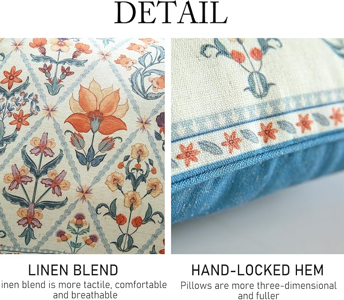Linen Square Throw Pillow Cover,Set of 2,18"x18"-Floralsea A | Designer French Elegant Pillow Cover,Concealed Zipper Design,Sofa,Bedroom,Living Room,Lounge Chairs,All Season Home Decor