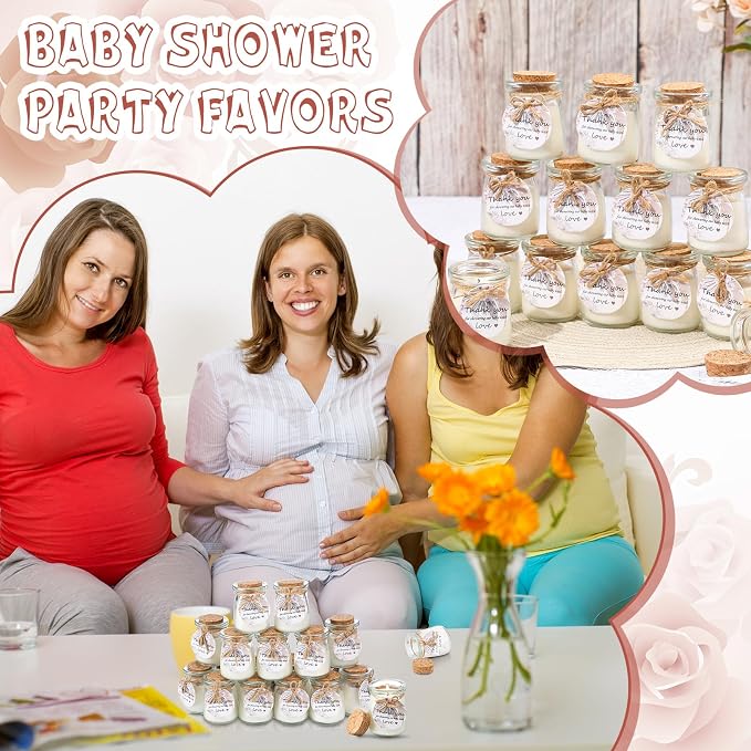 Threlaco 20 Pcs Boho Baby Shower Favors Party Candle Lavender Scented Glass Mason Jar Wax Candle Bulk for Guests Girl Boy Gender Reveal Party Gifts(Khaki)