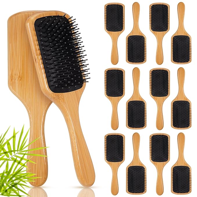 Tessco for you 12 Pcs Bamboo Hair Brushes Bulk Wooden Paddle Brush Scalp Massage Bristle Anti Static Engraving DIY Gifts for Women, Party, Wedding(9.65'' X 3.35'',Black Bristles)