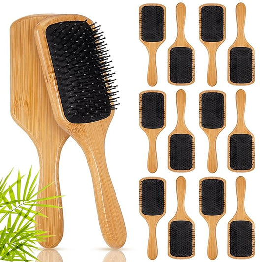 Tessco for you 12 Pcs Bamboo Hair Brushes Bulk Wooden Paddle Brush Scalp Massage Bristle Anti Static Engraving DIY Gifts for Women, Party, Wedding(9.65'' X 3.35'',Black Bristles)