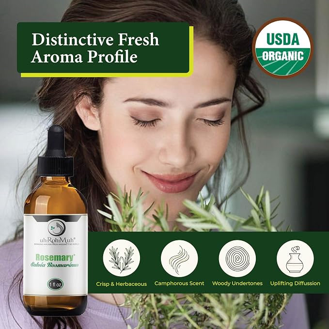 Organic Rosemary Essential Oil Chemotype Cineole | 100% Pure Steam Distilled Rosemary Oil | Fresh Herbaceous Aroma for Diffuser Aromatherapy, Massage Blends & DIY Recipes | Spain - 1 Fl Oz