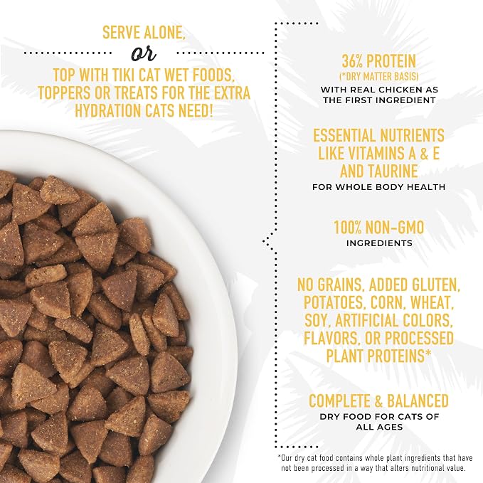 Tiki Cat Born Carnivore Indoor Health, Chicken & Turkey Meal, 12 lbs Bag | Formulated for Indoor Cats, Crunchy Kibble Texture, Real Animal Protein, Non-GMO Ingredients, Minimally Processed
