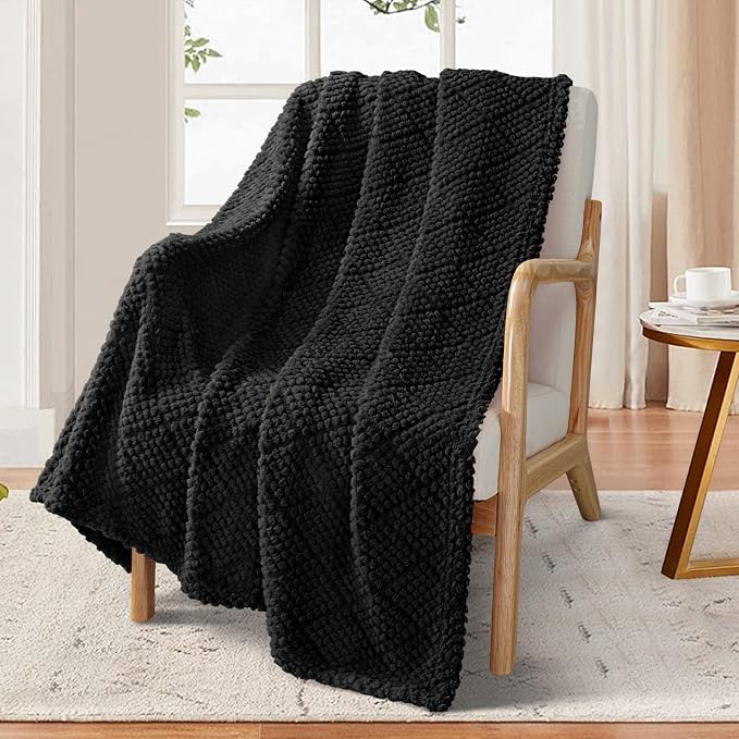 Whale Flotilla Soft Fleece Throw Blanket for Couch, Black | Jacquard Waffle Blankets for Home Decor, Lightweight and Cozy, All Season Suitable, 50x60 Inch