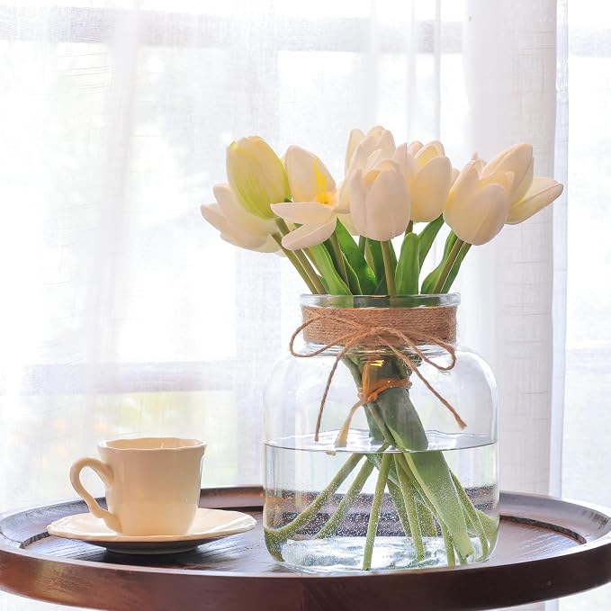 Houmury Glass Vases for Centerpieces 6 Inch Clear Large Vase Farmhouse Utensils Holder with Twine Ties Home Decor for Wedding Living Room Kitchen Dining Table Office (1)